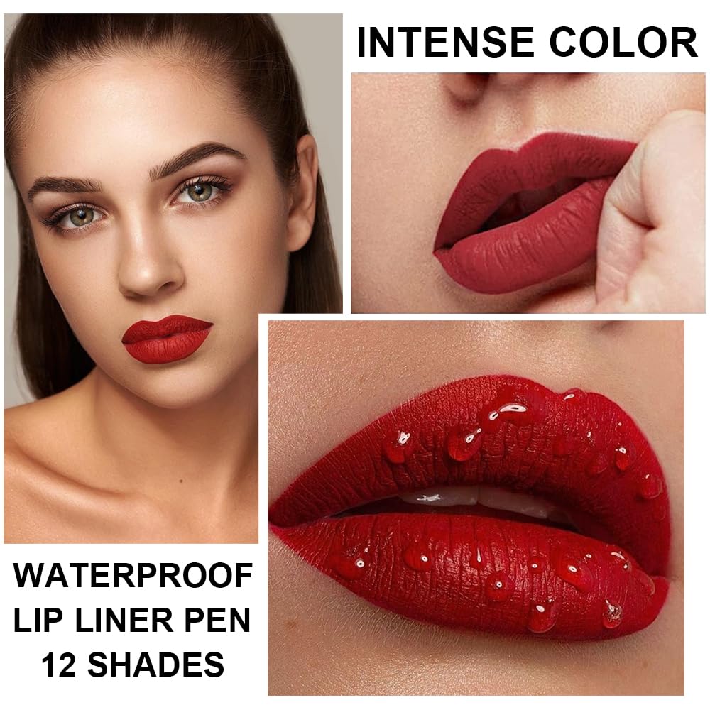 Matte Lip Liner Set - 12 Vibrant Colors | Long-Lasting Waterproof & High Pigment Lip Pencils for Daily Makeup