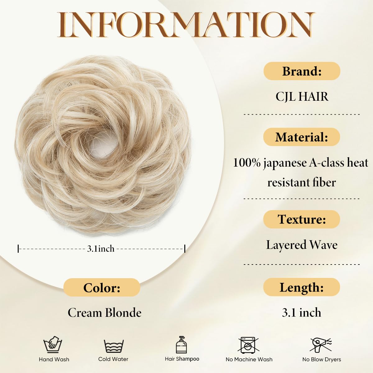 Small Messy Bun Hair Pieces for Women - Synthetic Curly Mini Scrunchies | 2PCs Cream Blonde