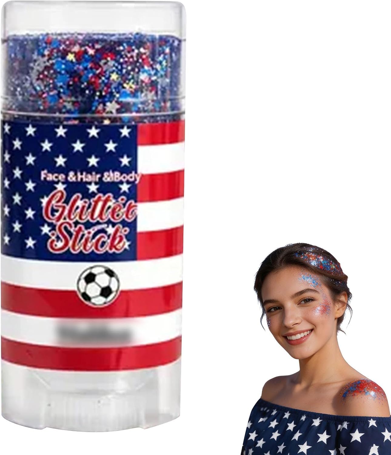 Red White Blue Hair Glitter Stick | Face & Body Paint for Fourth of July Makeup & Decorations
