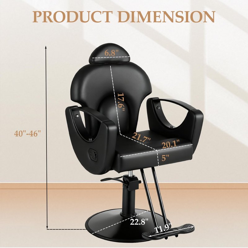 Black Salon Chair for Hair Stylist, Professional Barber Chairs Barbershop Hair Stylist Chair w/Heavy Duty Hydraulic Pump, 360° Braiding Styling Hairdresser Chairs for Spa Home Euipment, Matte Black