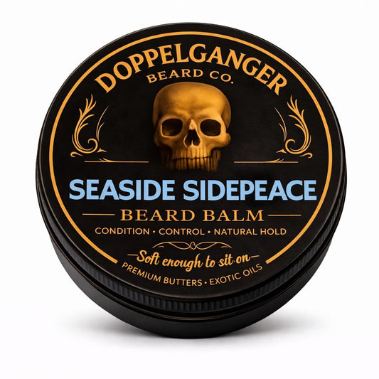 Beard Balm & Butter Hybrid – Softens Like a Butter & Tames Flyaways – Light Hold, Non-Greasy, Softens Coarse Beards, Bold Long-Lasting Scents, Paraben Free (Seaside Sidepeace)