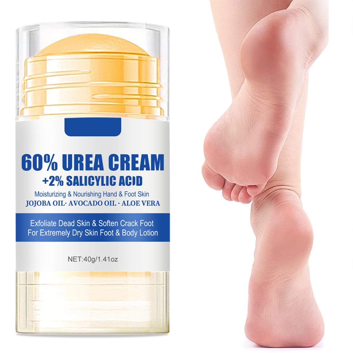 Peach Scented Foot Cream Set - 60% Urea Intensive Moisturizer for Dry Cracked Skin | Heels, Elbows & Knees Care