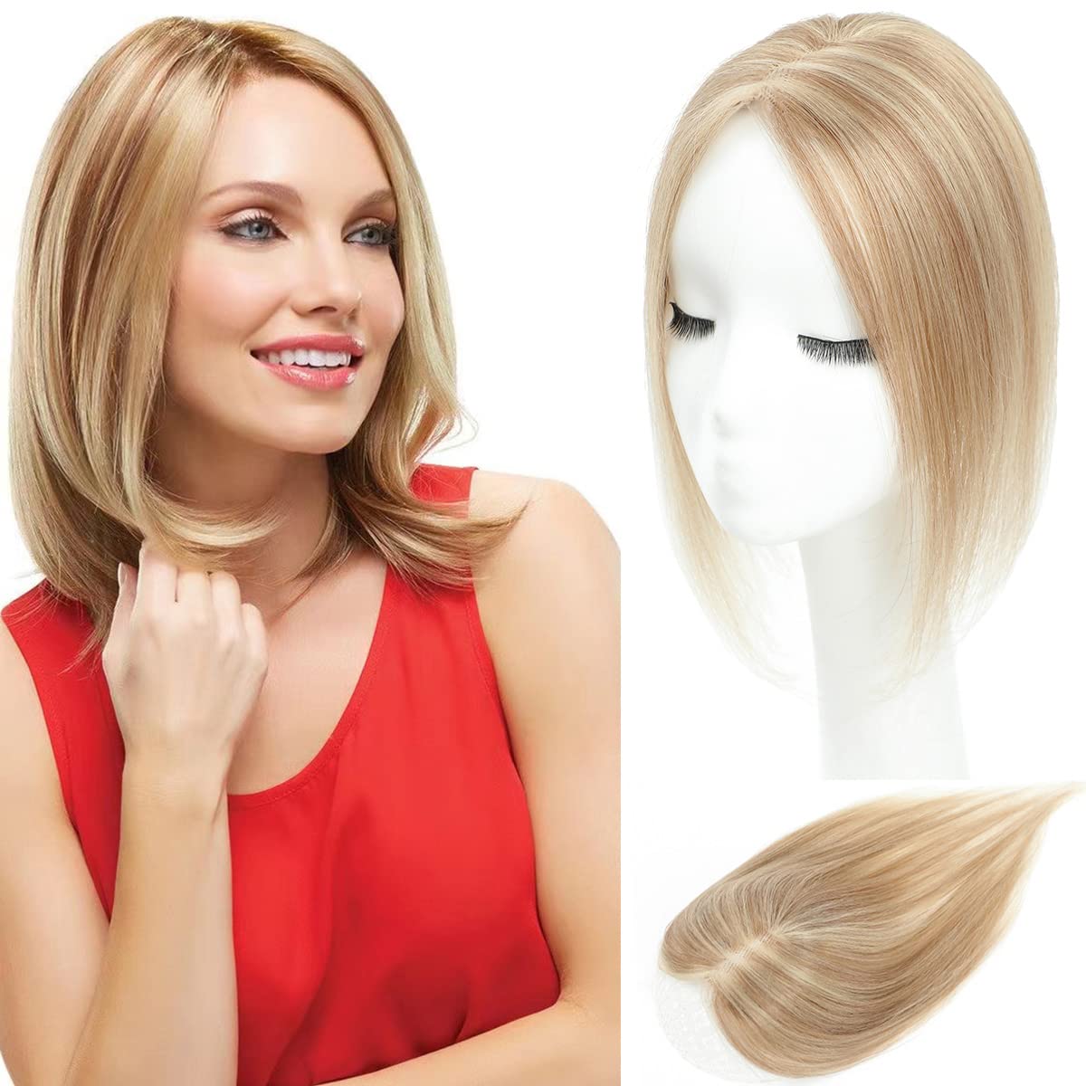 Aimeolyn Hair Toppers for Women - 16-Inch Real Human Hair | 8x8 Inch Big Base Coverage