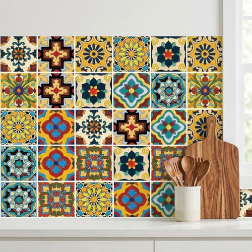 30 Pcs Mexican Talavera Peel and Stick Tile Stickers 4x4"