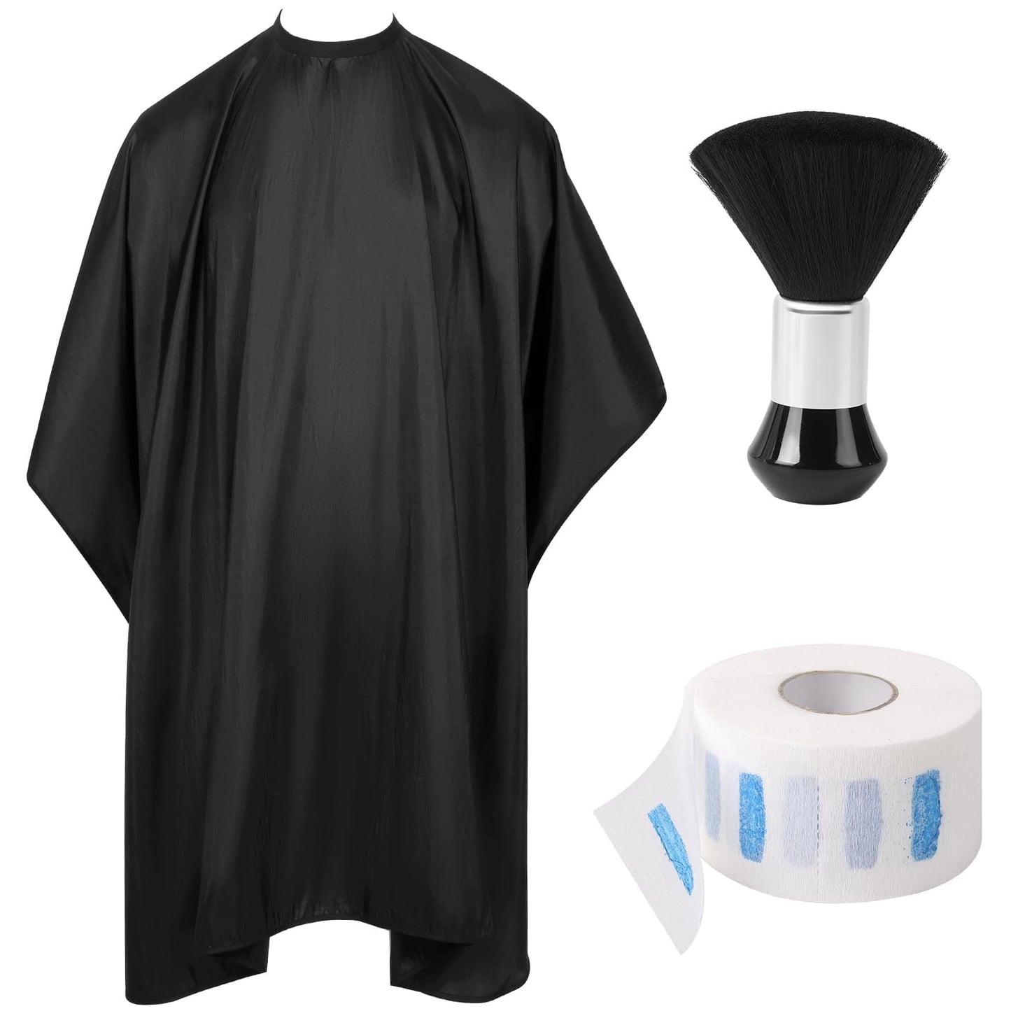 Hair Cutting Cape Set, Barber Cape with Neck Brush and Disposable Neck Paper - Waterproof Anti-Static Large Salon Hair Cape, 57" x 51"(Black)