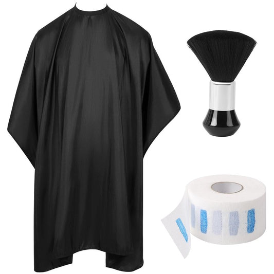 Hair Cutting Cape Set, Barber Cape with Neck Brush and Disposable Neck Paper - Waterproof Anti-Static Large Salon Hair Cape, 57" x 51"(Black)