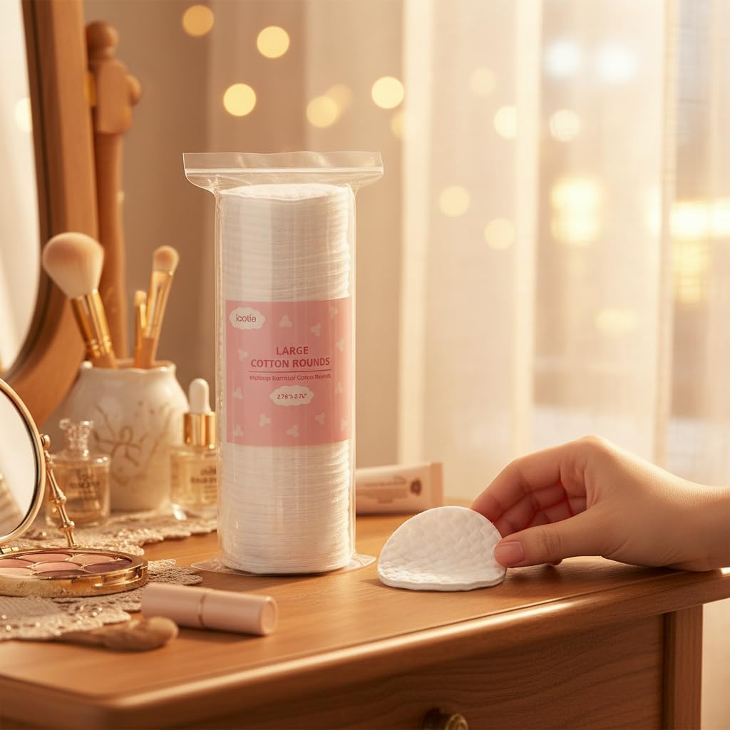 Large Cotton Rounds - 200 Count 100% Pure Cotton Pads | Soft, Dual-Sided for Makeup Removal & Skincare - 2.76 Inch Diameter