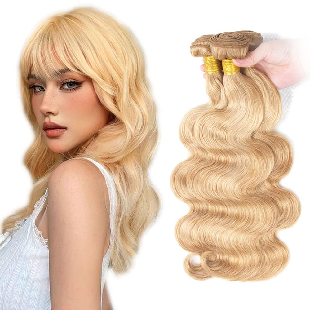 300g Blonde Bundles 613 Body Wave Bundles Human Hair Honey Blonde Bundle 14 16 18 inch Two Tone 613 and 27 Bundle 300g