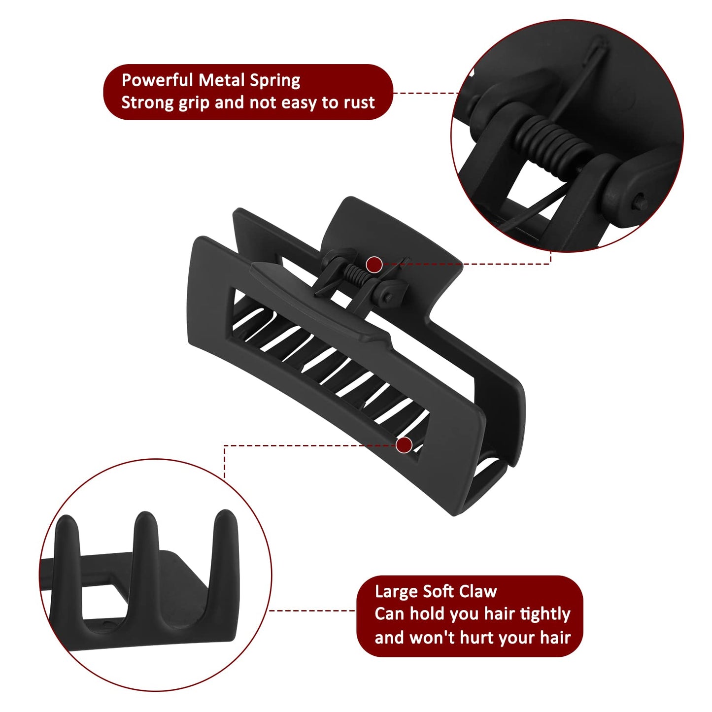 Rectangle Hair Accessories Set - 6 Large Claw Clips for Thick Hair and 6 Small Clips for Thin Hair for Women and Girls