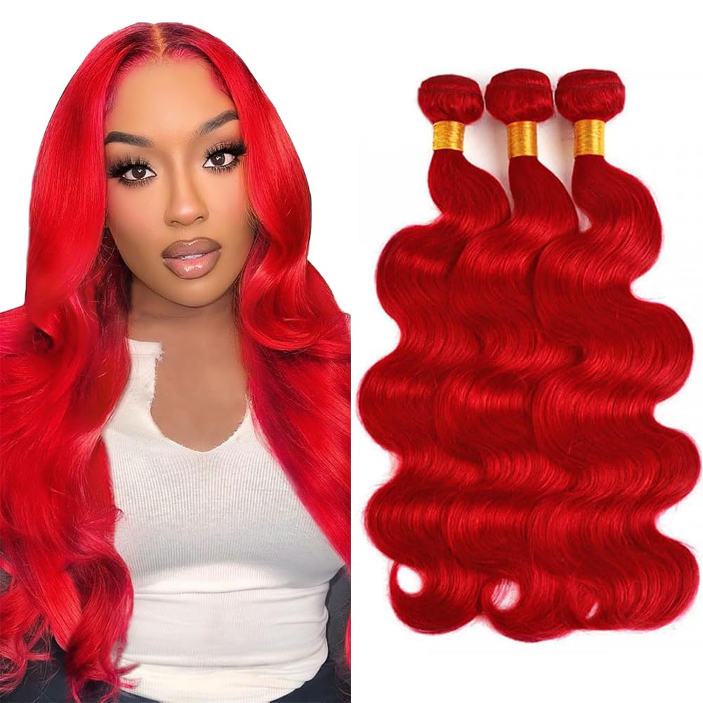 Red Bundles Human Hair Red Body Wave Bundle Brazilian Virgin Hair 150g/3 Bundles 20 22 24 Inch Burgundy Bundle Human Hair Extensions