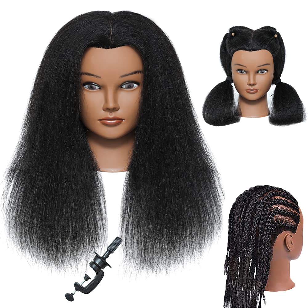 Mannequin Head with Human Hair 100% Real Hair Manikin Cosmetology Doll Head Hairdresser Practice Styling Training Head with Free Clamp Holder