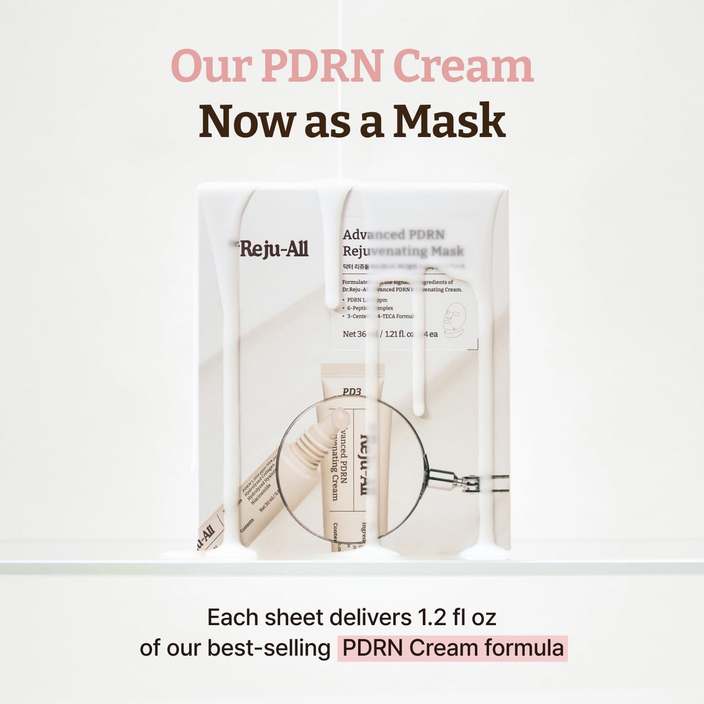 Advanced PDRN Rejuvenating Mask - Korean Face & Neck Sheet Mask with 1,200 ppm PDRN, Collagen & Copper Peptides | Hydrating & Soothing (1.2 Fl Oz x 4)