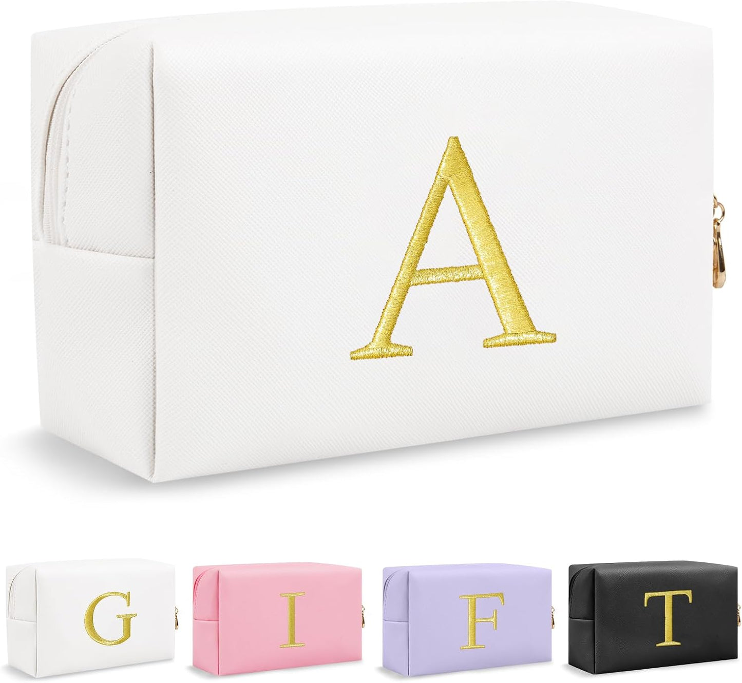 Personalized Initial Makeup Bag - Gold Embroidered Cosmetic Bag for Teens | Custom Travel Toiletry Bag (Black)