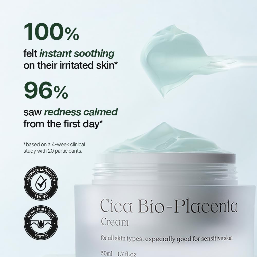 Cica Cream Gel Face Moisturizer - Natural Relief for Sunburn, Hydrating & Soothing Sensitive Skin | 1.7 Fl oz / 50ml