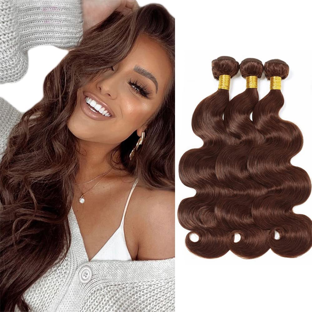 #4 Chocolate Brown Bundles Human Hair Body Wave Bundles 30 32 34 Inch 3 Bundles Brazilian Remy Hair 50 Grams/Bundle Unprocessed Virgin Hairs Dark Brown Body Wave Bundle Weaves Extensions
