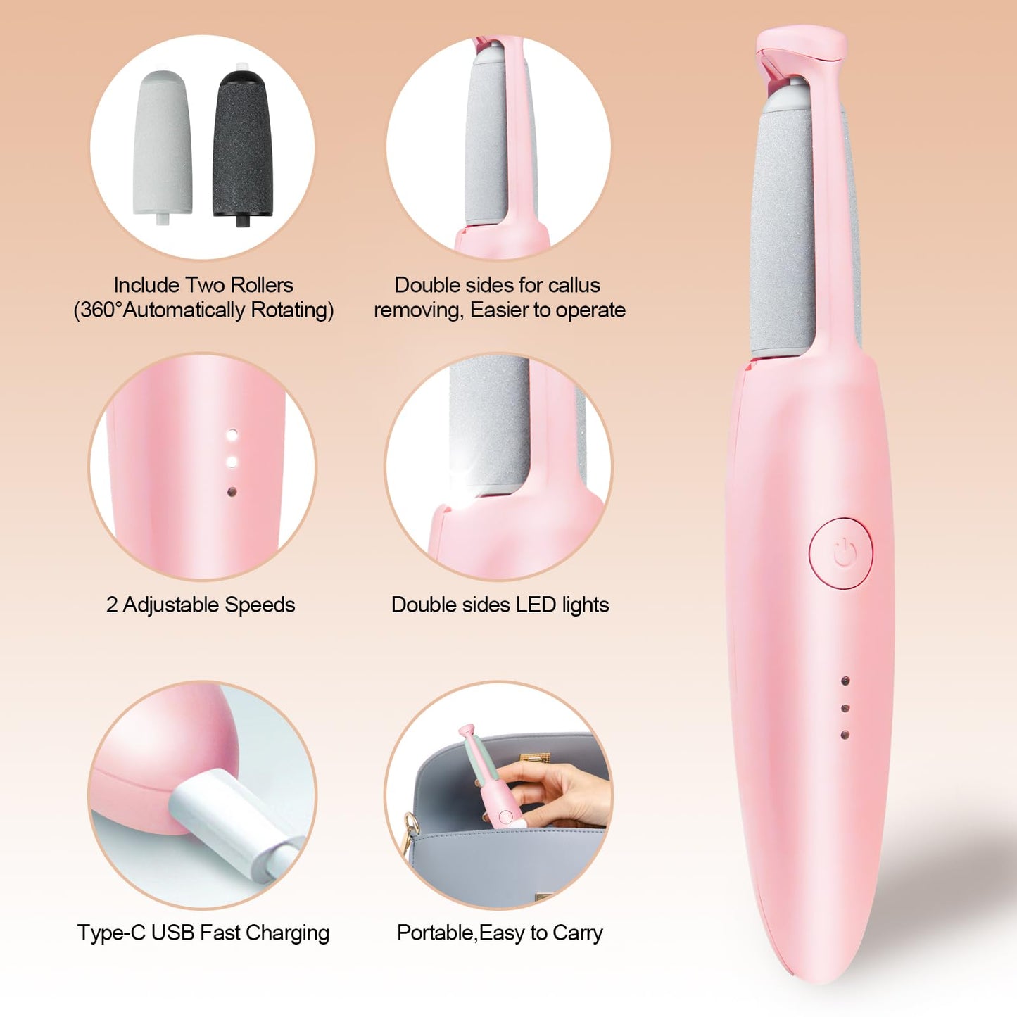 ANUMITRA Electric Foot Callus Remover Rechargeable – Professional Pedicure Tool for Feet with Dual-Speed 2-in-1 Rollers, Electric Foot File & Grinder for Dead Skin, Cracked Heels & Dry Skin Care