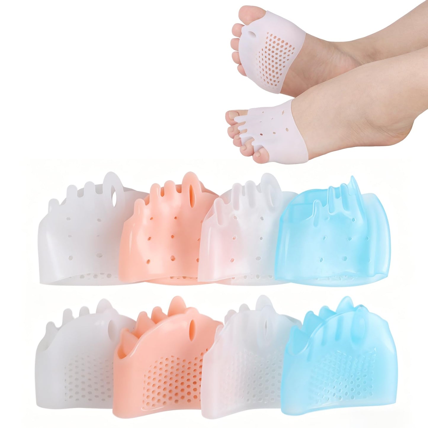 Jalopink Silicone Toe Separators, Spacers Bunion Corrector for Women Men, Toe Straightener,Breathable Soft and Comfortable Silicone Foot Cushions (4 Pairs)