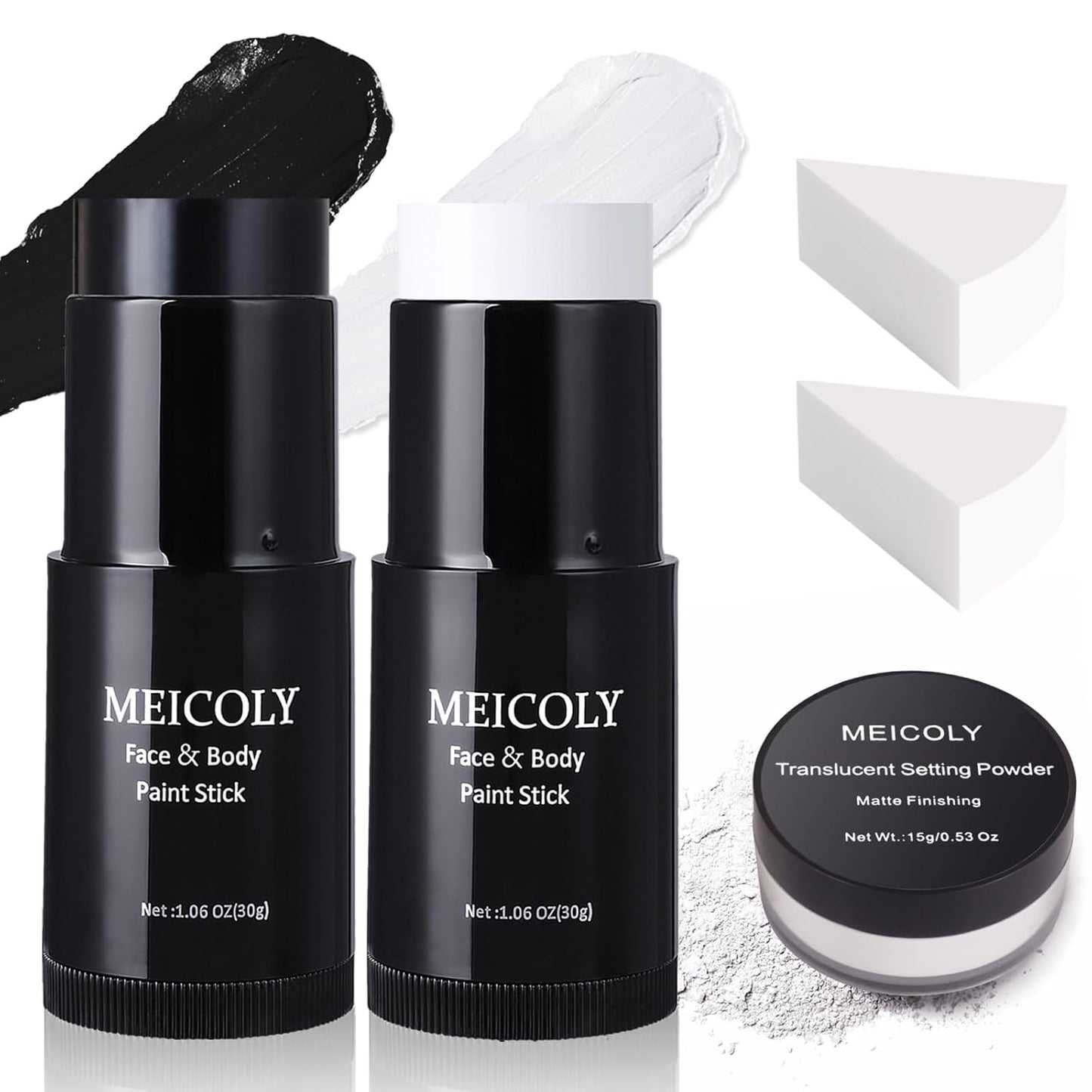 Clown White Face Body Paint Stick - 1.06 Oz Foundation Cream for Halloween, Joker, Zombie & Special Effects Makeup | White & Black