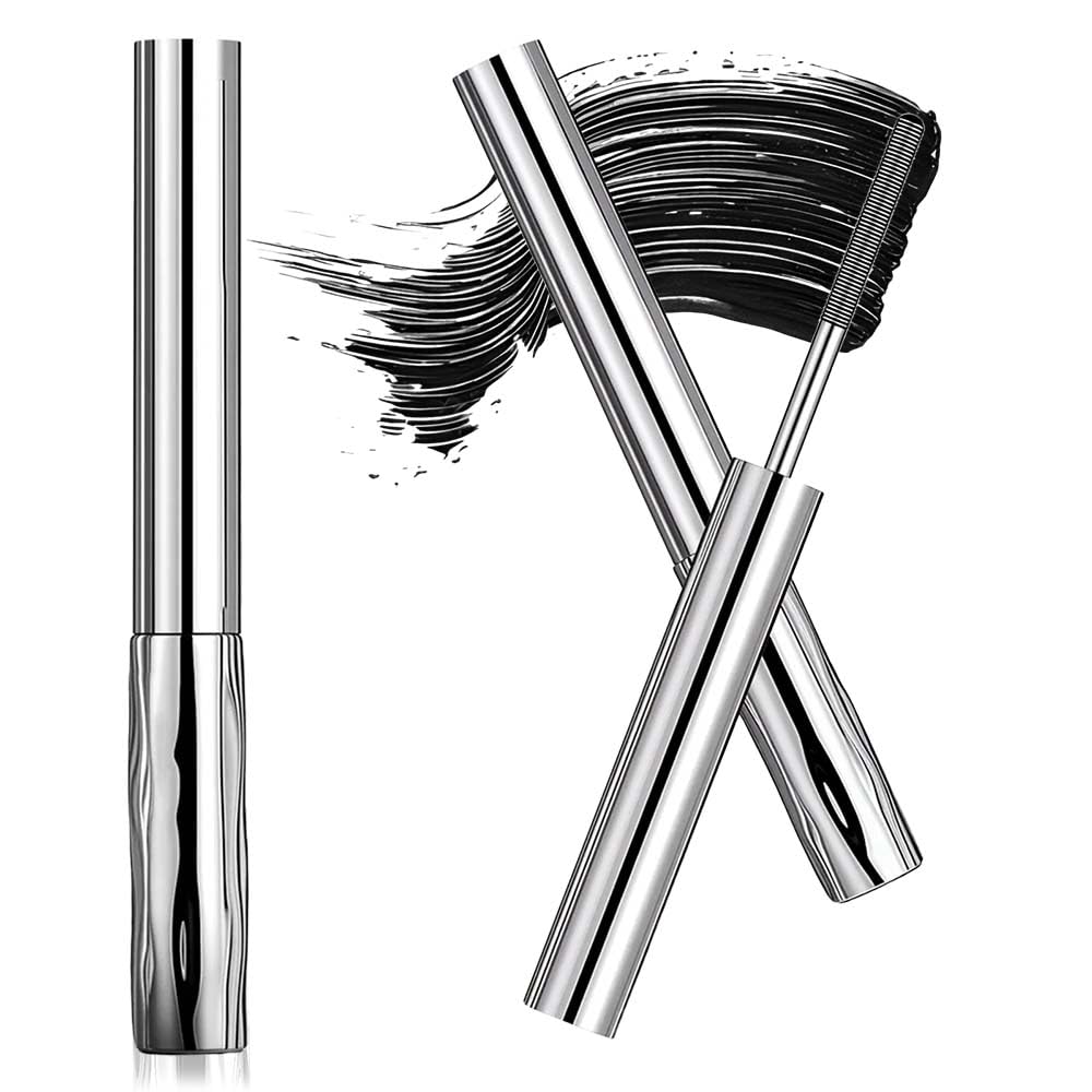Metal Wand Mascara, Waterproof Fibre Mascara, Tubular Eyelash Primer, Metal Wand for Lengthening and Curling, Long-Lasting Lash Define (Black)