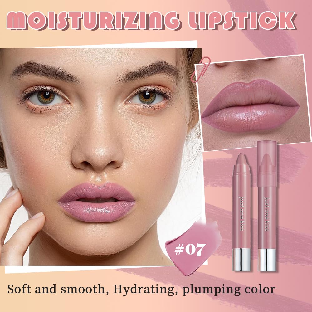 mekuel Pink Mauve Hydrating Cream Lipstick Lip Crayon for Women, Natural Moisturizing Lipstick Smooth Apply, Retractable Lips Liner Crayon for Ombre Shades, Pinky Tinted Lip Balm Color in One, 07
