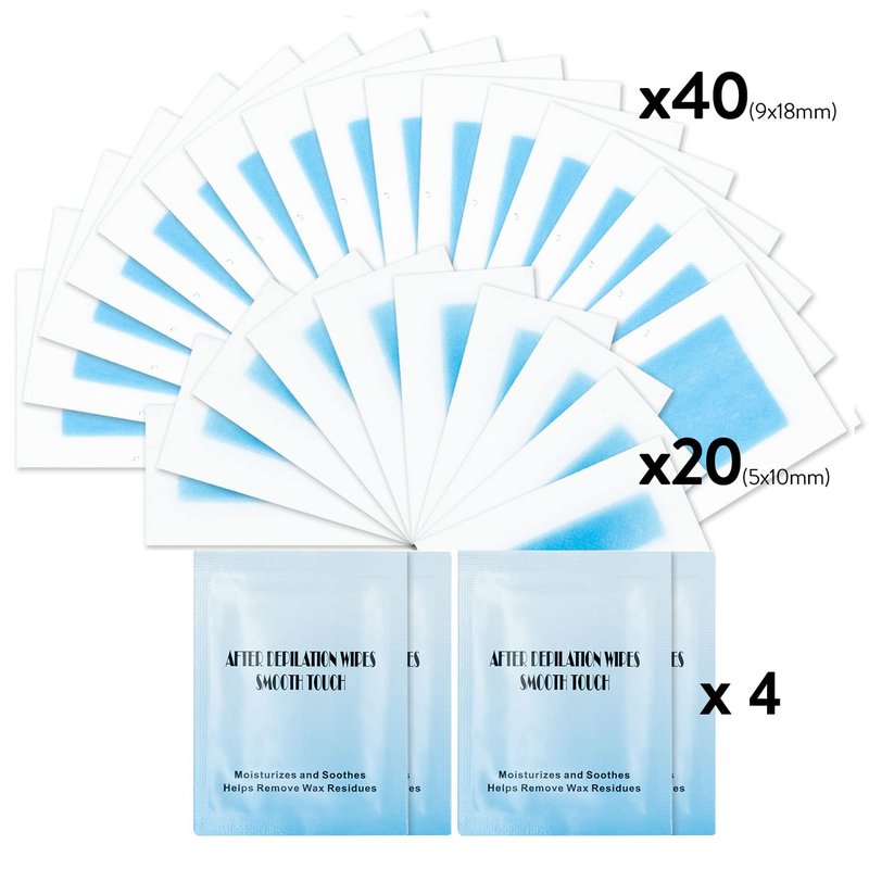 Gleebee Wax Strips 60 counts, Waxing Strips, for Hair Removal, kit including 40 Body trips and 20 Facial Removal Face, Arms, Legs, Underarms, Bikini, Bikini Women, Piece Assortment, 1