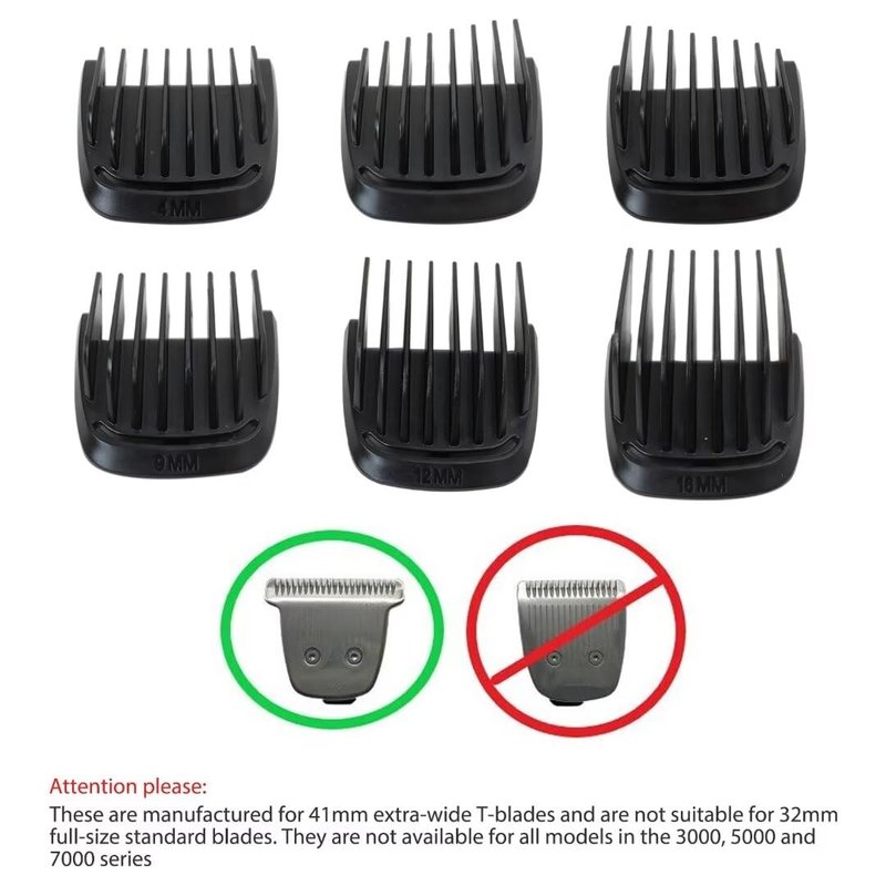 Unbrella 6Pcs Multigroom Trimmer Replacement T Blade Guide Comb Guard Set 4mm 9mm 12mm 16mm Compatible for Philips Norelco MG5700, MG5750, MG5760, MG7750 Models