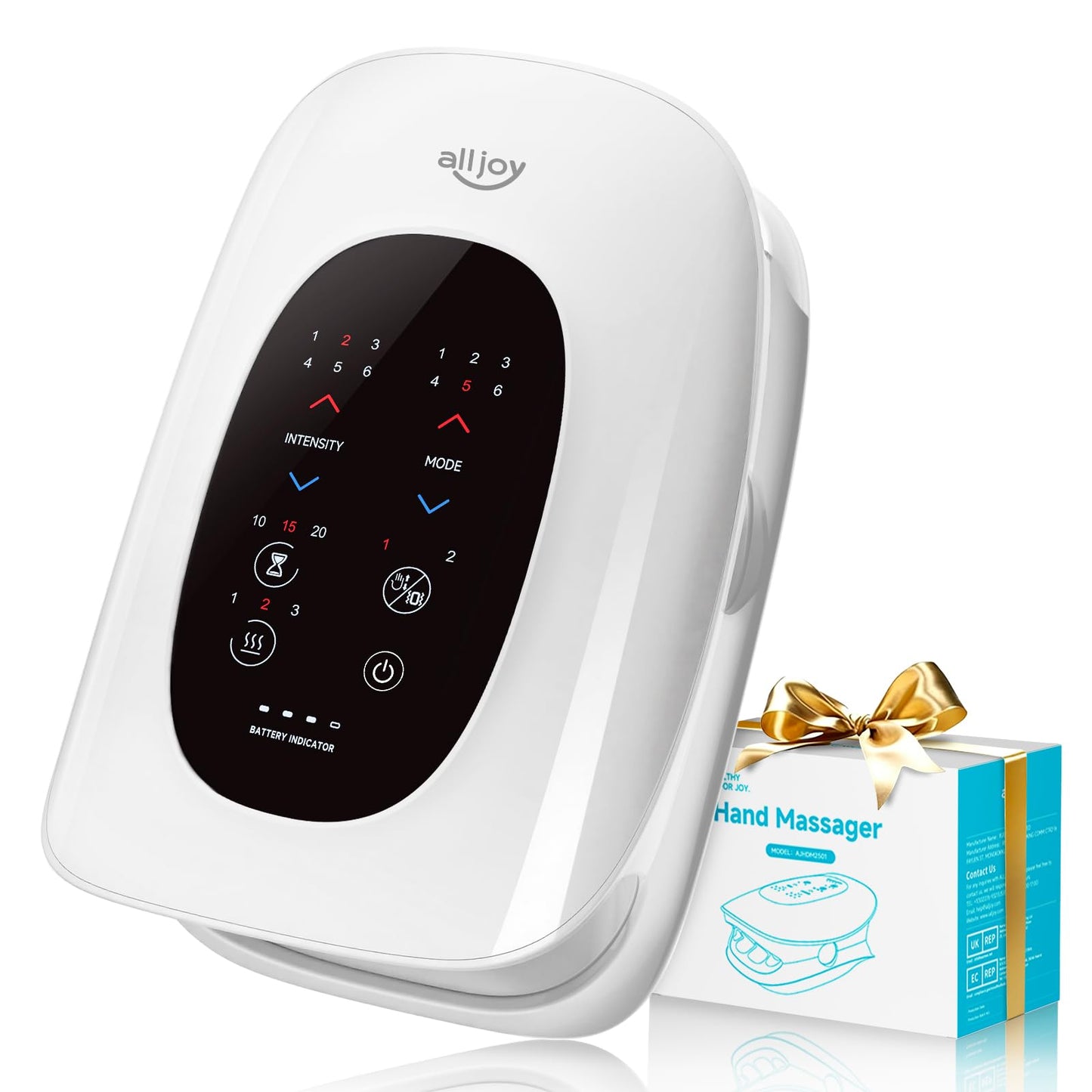 ALLJOY Hand Massager with Heat and Compression, Knuckle Stretching and Hand Massage, 6 Modes 6 Intensities 3 Heat for Arthritis and Carpal Tunnel Relief, Birthday Gifts for Women and Men(White)