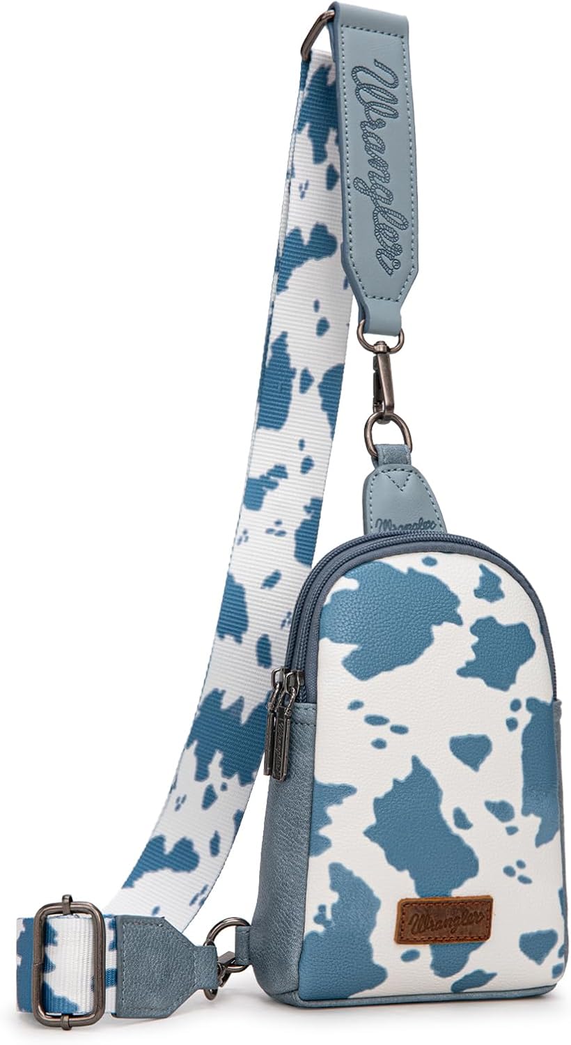 Wrangler Cow Print Crossbody Bag for Women - Western Sling Purse with Adjustable Strap