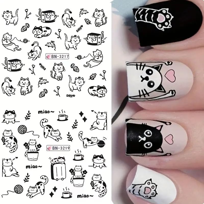 Cute Cat Nail Art Stickers - 12PCS Water Transfer Designs