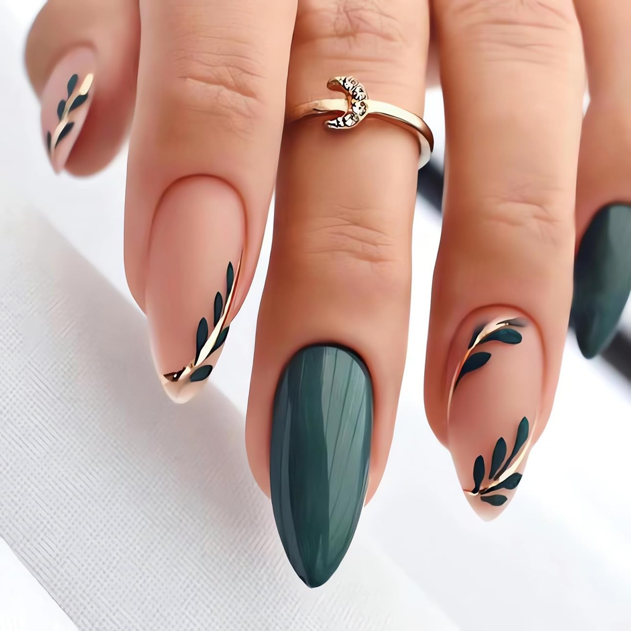 Red French Tip Press-On Nails - Almond Shape with 3D Crystal Designs | 24 Pcs Reusable Nail Kit for Manicure