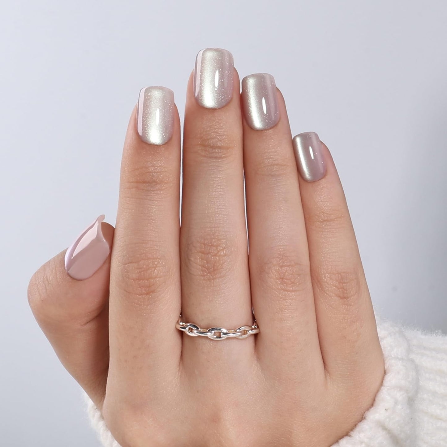 Red Cat Eye Press On Nails - Almond Short Reusable Fake Nails | 32pcs in 16 Sizes, Garnet Color