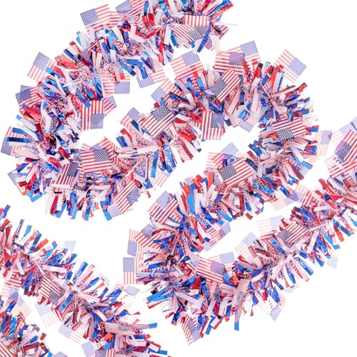 33-Foot Patriotic Tinsel Garland for 4th of July Decor