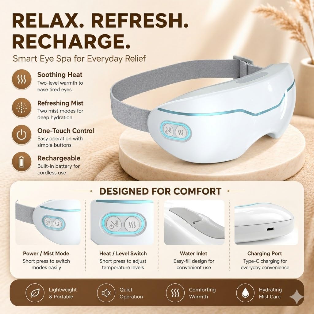 Steam Eye Therapy Pro - Nano Mist Rechargeable Eye Mask for Dry Eyes | 2-Level Heat & Auto-Off Feature