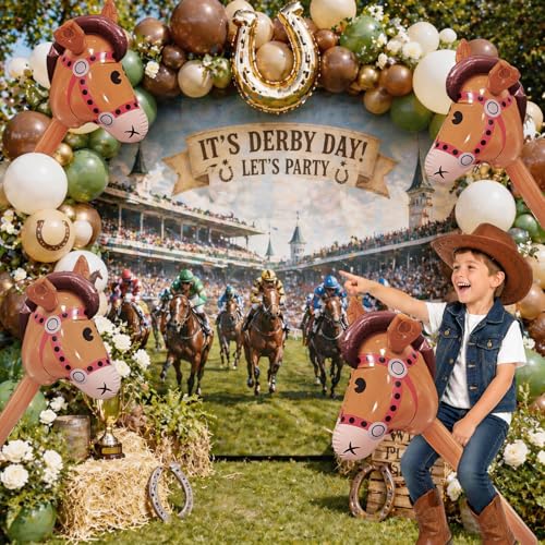 Inflatable Horse Head Stick - 3 Pack 37 Inch Brown Pony Toys