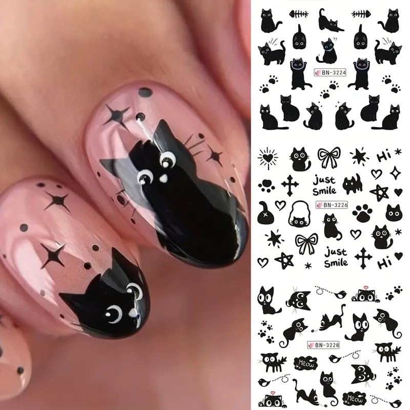 Cute Cat Nail Art Stickers - 12PCS Water Transfer Designs