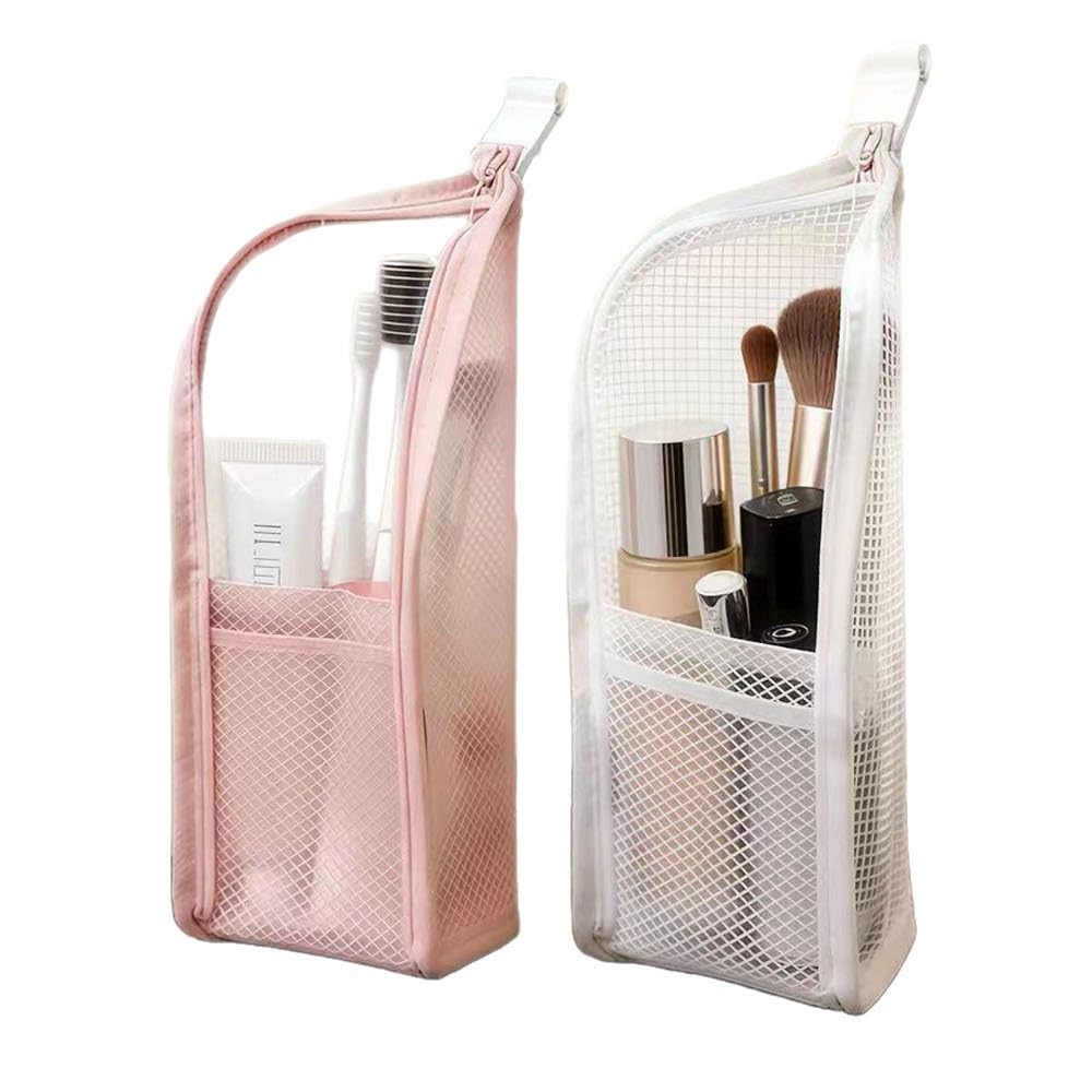 Standing Toiletry Bags, Foldable Clear Hanging Cosmetic Organizer, Waterproof EVA Mesh Large Capacity Travel Storage Pouch, Portable Lightweight Toiletry Bag for Women Men