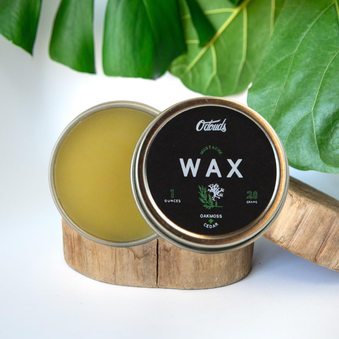 O'Douds Mustache Wax - Daily Natural Moustache & Beard Styling with a Firm Hold, Natural Shine - Plant-Based, Vegan Ingredients for Grooming, Shaping, & Conditioning, Oakmoss & Cedar Scent, 1 oz.