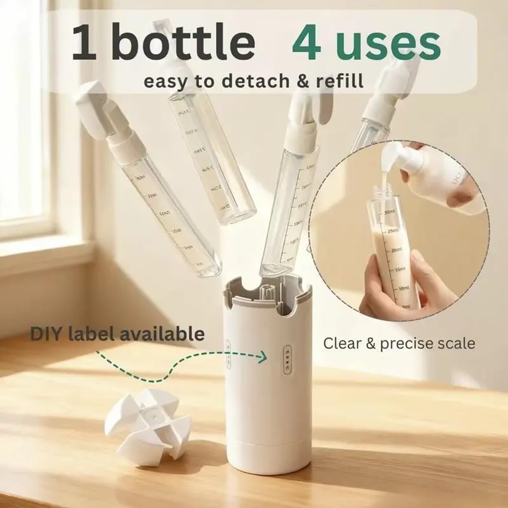 4-in-1 Travel Dispenser Bottle,4 Pack 30ML Travel Bottles for Toiletries, Leak Proof Travel Size Containers (Green)