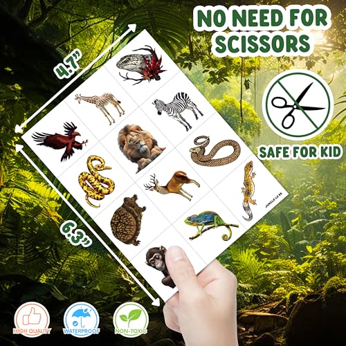 60 PCS Jungle Animal Temporary Tattoos for Kids - Non-Toxic Party Favors