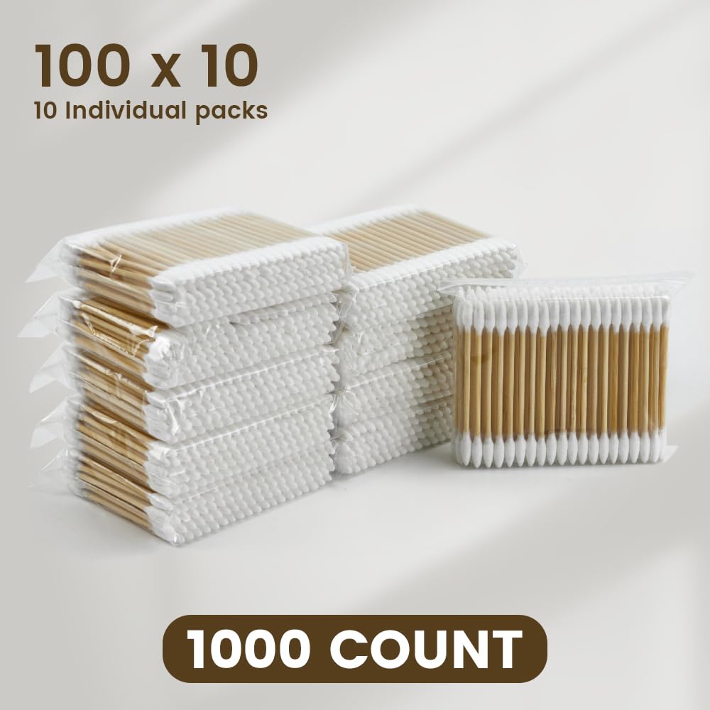 Pointed Tip Cotton Swabs - 1000 Count Precision Applicators for Makeup | Wooden Sticks & Storage Box