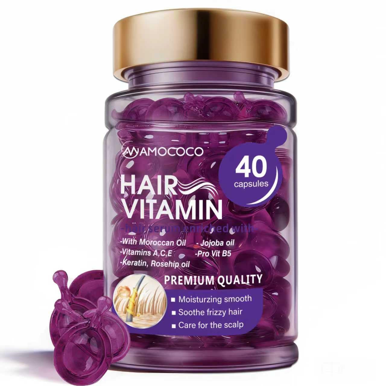Amococo Hair Oil 40 Capsules with Keratin, Argan Oil & Jojoba Oil, Nourishing & Strengthening Hair for Dry, Damaged Hair, Frizz Control & Softness for Women & Men