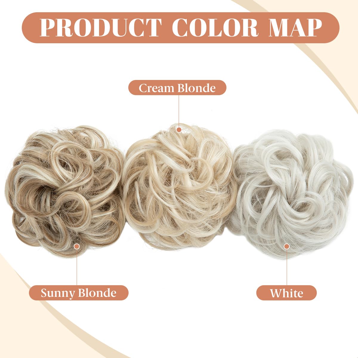 Messy Bun Hair Pieces - 2PCS Wavy Curly Synthetic Updo Extensions | White Scrunchies for Women