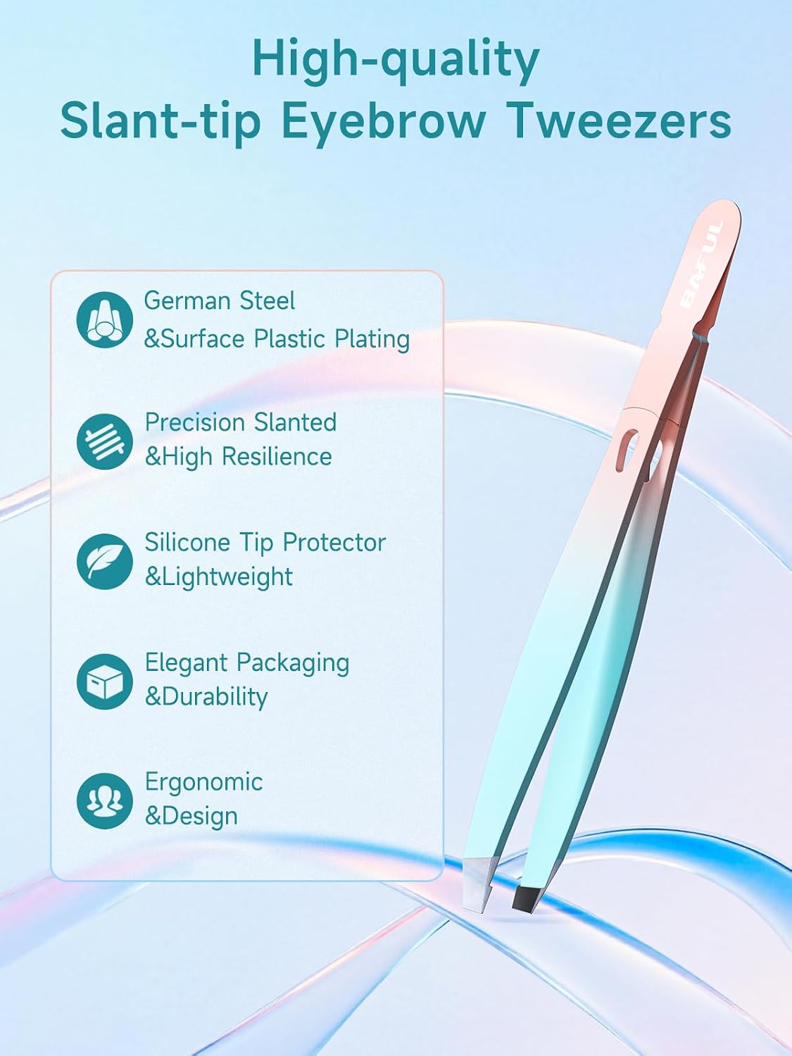 Professional Precision Eyebrow Tweezers - Stainless Steel Slanted Hair Removal Tool for Men & Women | Ideal for Facial Hair & Ingrown Hairs