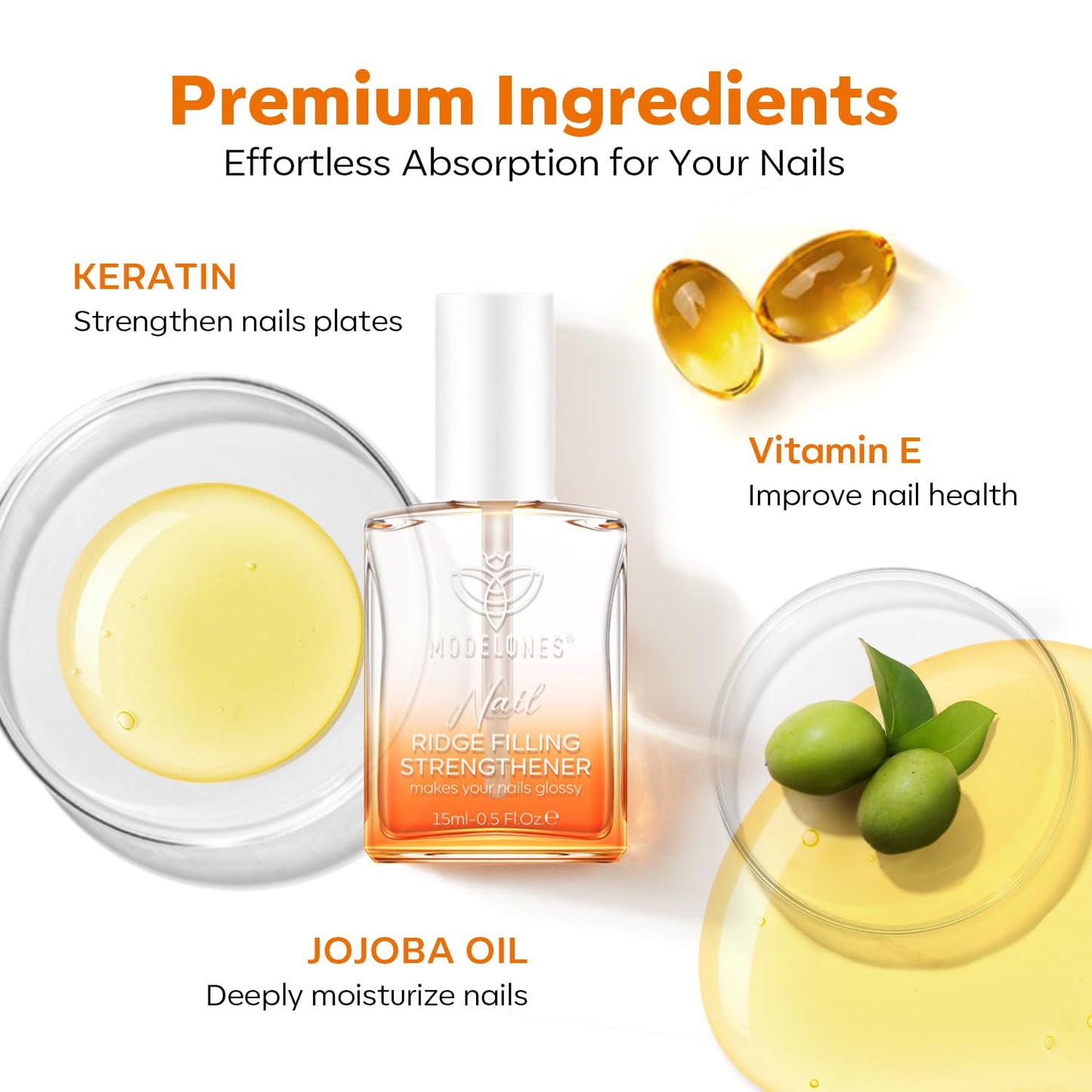 modelones Nail Strengthener and Growth Clear Nail Polish Nail Repair for Damaged Nails Hardener Extra Strong and Growth Natural Nail Care Gifts for Women Concealer Polsih 15ml