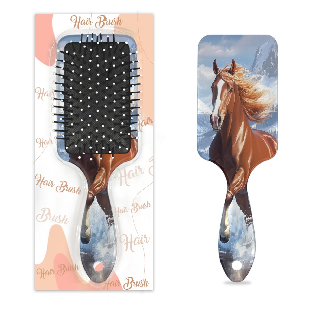 Yeahhhlife Curly Hair Brush, Running Horse Snow Mountain Detangler Brush with Ultra-Soft Bristles, Detangling Hairbrush for Curly, Straight, Damaged Hair