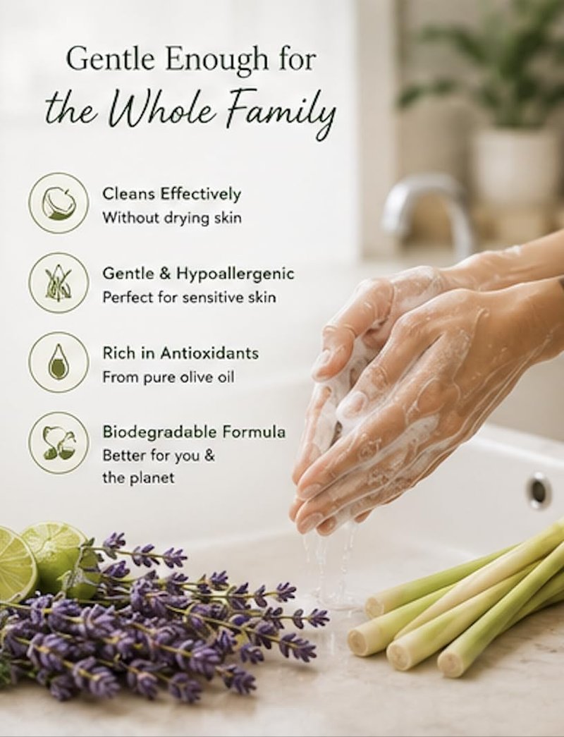 Brittanie's Pure Castile Liquid Hand Soap Refill - Bergamot, Lavender & Lemongrass | 12 Ounce Pack of 3 | Gentle Vegan Formula