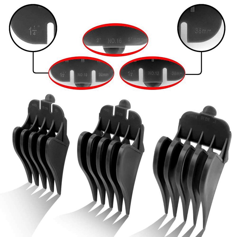 CR8GR8 Professional Hair Clipper Combs Guides, Hair Clipper Guards 1 & 1/4" 1 & 1/2" 2", Mega NO.16 NO.12 NO.10 fits for Most Wahl Clippers(Black)