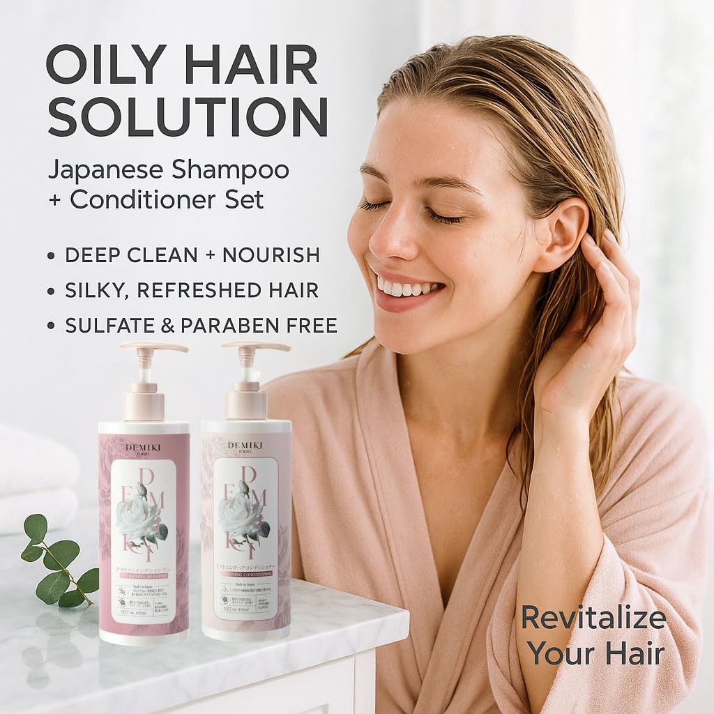 **Japanese Shampoo and Conditioner Set - Sulfate & Paraben Free for Oily Hair | 32oz Rose Scent**