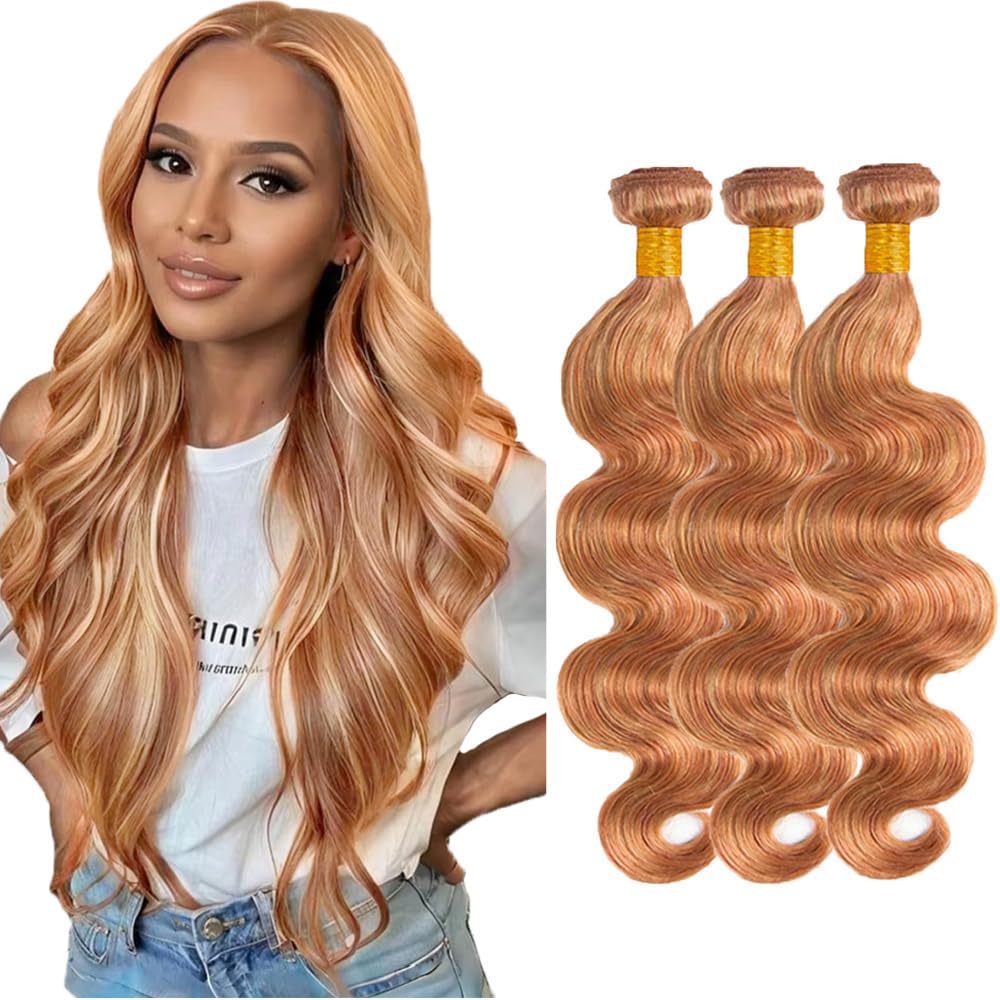 30 32 34 Inch Honey Blonde Human Hair Bundles Color 30 Brown Body Wave Bundles Peruvian Virgin P2730 Highlight Brown Bundle Hair Extensions