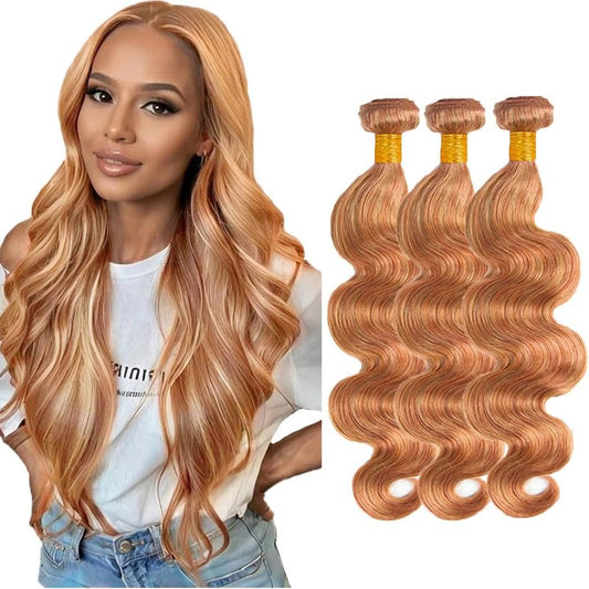 30 32 34 Inch Honey Blonde Human Hair Bundles Color 30 Brown Body Wave Bundles Peruvian Virgin P2730 Highlight Brown Bundle Hair Extensions